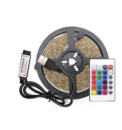 Ruban LED RGB USB 1m pour TV et PC - Avec contrôleur et télécommande, 60 LED par mètre