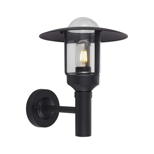 Applique murale E27 avec verre clair - Noir mat, IP44, aluminium, sans source lumineuse
