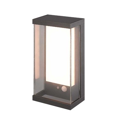 Applique murale Solara 1W avec détecteur - IP65, 3000K, gris foncé, solaire, détecteur de mouvement, extérieur