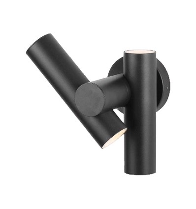 Applique murale spot 2 voies 6W - IP44, noir, 3000K, 90 degrés, réglable, source lumineuse incluse