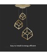 Suspension LED Designer 46W - 3 cubes dorés, 3000K, 4900lm, 56x48,5x156cm