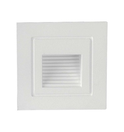 Spot LED escalier encastrable 3W - IP65, blanc chaud, bord blanc, carré, 5,8x5,8 cm