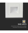 Spot LED escalier encastrable 3W - IP65, blanc chaud, bord blanc, carré, 5,8x5,8 cm