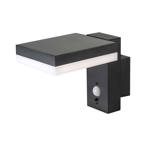 Applique murale 5,5W Solara avec détecteur - Solaire, capteur PIR, IP54, 3000K, noir, rectangulaire