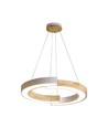 Suspension design LED 32W - Ø43cm, blanc avec détails en bois, 3000K, 4000lm