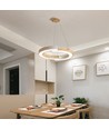 Suspension design LED 32W - Ø43cm, blanc avec détails en bois, 3000K, 4000lm