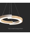 Suspension design LED 32W - Ø43cm, blanc avec détails en bois, 3000K, 4000lm