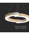 Suspension design LED 32W - Ø43cm, blanc avec détails en bois, 3000K, 4000lm