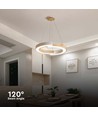 Suspension design LED 32W - Ø43cm, blanc avec détails en bois, 3000K, 4000lm