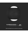 Applique murale LED COB 2W, éclairage haut/bas - IP54, aluminium noir, 4000K, 4,2 x 4 cm