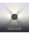 Applique murale COB ronde 4W avec 4 faisceaux - IP54, noir, 3000K, source lumineuse incl.