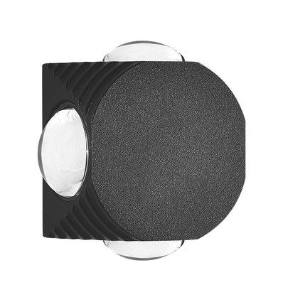 Applique murale LED ronde 4W à 4 voies - Noir, IP54, COB LED, blanc chaud, source lumineuse incl.