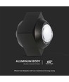 Applique murale LED 2W avec éclairage haut/bas - IP54, noir, COB LED, 4000K, 4x4x4cm