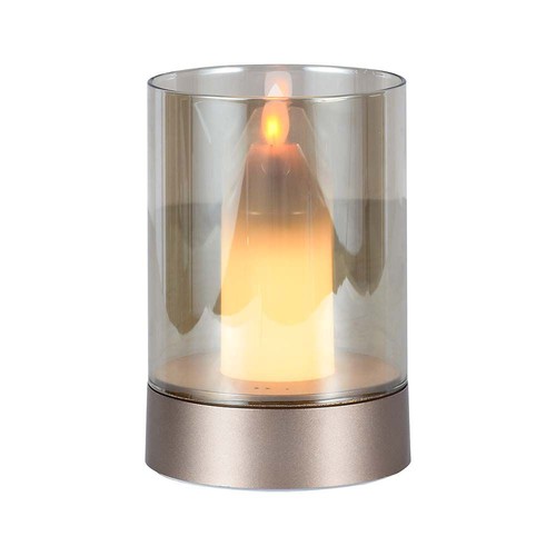 Lampe de table LED 2W rechargeable avec capteur - Or champagne, verre ambré, 3000K, 360 degrés, détecteur de mouvement