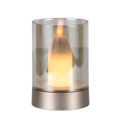 Lampe de table LED 2W rechargeable avec capteur - Or champagne, verre ambré, 3000K, 360 degrés, détecteur de mouvement