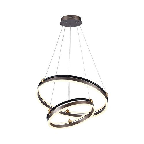 Suspension LED design 50W - Double ring, marron café, 5850lm, 3000K