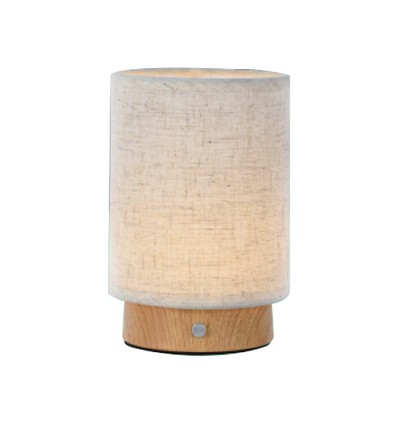 Lampe de table rechargeable V-Tac - Variateur tactile, finition bois, abat-jour beige