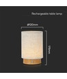 Lampe de table rechargeable V-Tac - Variateur tactile, finition bois, abat-jour beige