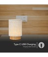 Lampe de table rechargeable V-Tac - Variateur tactile, finition bois, abat-jour beige