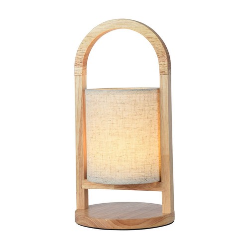 Lampe de table LED rechargeable 1,5W - Touch dimmable, 5V, beige avec poignée en bois, 3000K