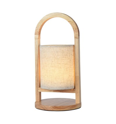 Lampe de table LED rechargeable 1,5W - Touch dimmable, 5V, beige avec poignée en bois, 3000K