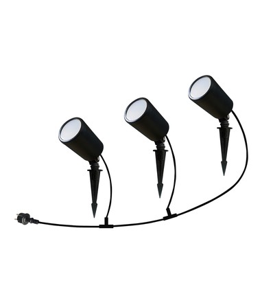 Lot de 3 spots de jardin 7W Smart WiFi RGB avec piquet - IP65, noir, dimmable, fonctionne avec Google Home et Alexa