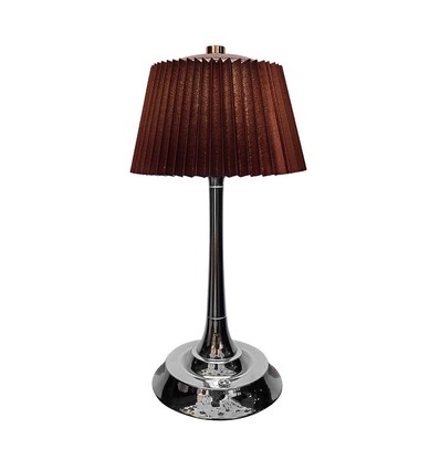 Lampe de table LED 1,5W, tactile dimmable, abat-jour brun - CCT, rechargeable, chrome, batterie et USB-C