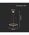 Suspension LED 45W, Ø60cm, or brossé - 5500lm, 3000K, luminaire design, IP20