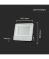 Projecteur 200W - IP65, noir, lampe de travail, puce LED Samsung, câble 1m, 6500K, verre dépoli gris