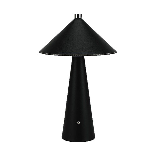 Lampe de table LED rechargeable 3W avec tactile dim - 3-en-1 CCT, cuir noir, batterie 4000mAh, USB-C, 20x33 cm