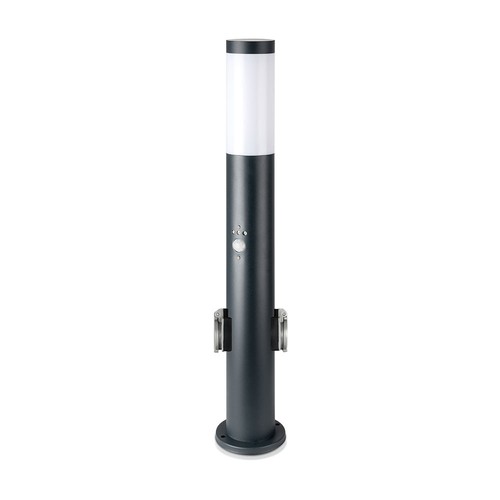 Borne de jardin 60cm avec capteur PIR et 2 prises - Douille E27, IP44, acier inoxydable, gris, sans source lumineuse