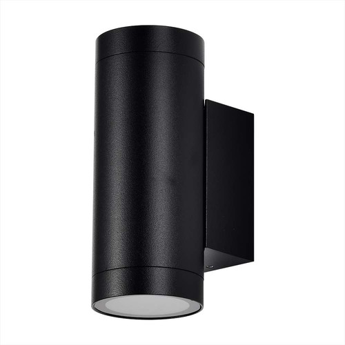 Applique Murale Up/Down Noire GU10 - Ronde, Aluminium, IP54 extérieur & intérieur