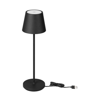 Lampe de table LED 1,5W, rechargeable - 3000K, IP54, tactile dimmable, noir sablé, incl. charge sans fil