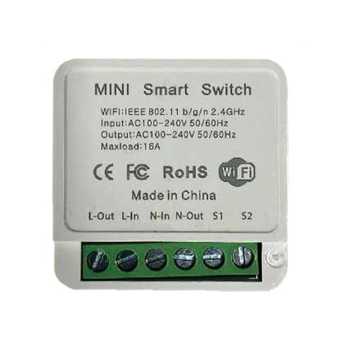 Wi-Fi Smart Switch, 10A - Mini interrupteur en ligne, 1 Gang, IP20, contrôle Smart Home