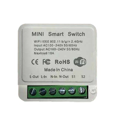Wi-Fi Smart Switch, 10A - Mini interrupteur en ligne, 1 Gang, IP20, contrôle Smart Home