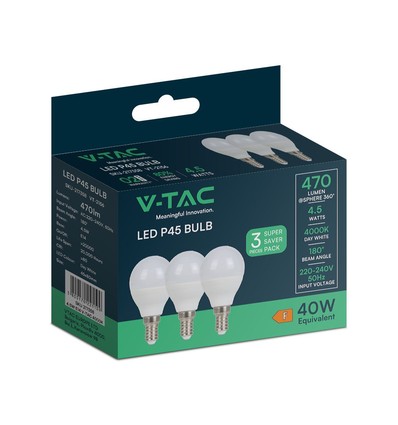 Pack de 3 ampoules LED E14 4,5W - P45, 4000K, remplace 40W
