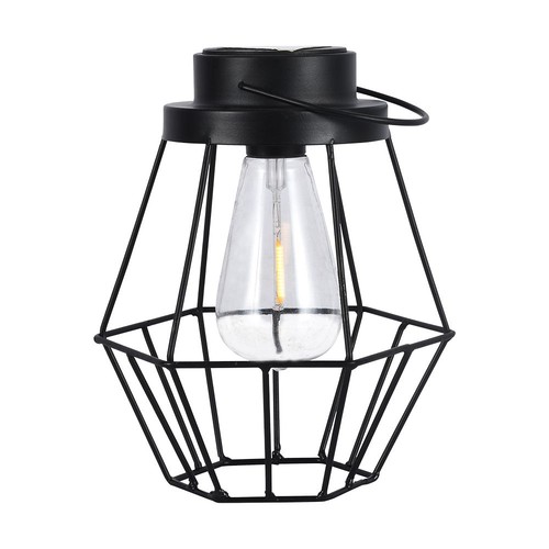 Lanterne solaire LED suspendue, 0,5W - Métal noir, design vintage, 2700K, IP44, 1.2V rechargeable, avec anse