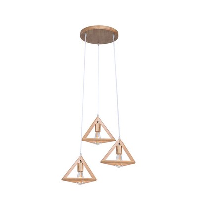 Suspension designer 3xE27 en bois - Brun, 26x26cm, 1m de câble, sans source lumineuse