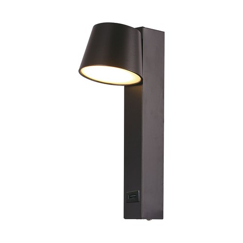 Applique murale LED 8W avec USB - 3000K, 900lm, IP20, noir, orientable, intérieur, source lumineuse incl.
