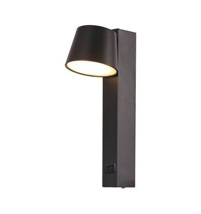 Applique murale LED 8W avec USB - 3000K, 900lm, IP20, noir, orientable, intérieur, source lumineuse incl.