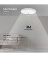 Hublot LED 18W avec détecteur et puce Samsung - Ø29,5cm, IP44, bord blanc, capteur micro-ondes intégré
