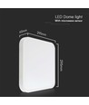 Hublot LED 18W avec détecteur et puce Samsung, 4000K - Carré, IP44, bord blanc, 295x295mm, capteur micro-ondes intégré