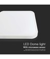 Hublot LED 18W avec détecteur et puce Samsung, 4000K - Carré, IP44, bord blanc, 295x295mm, capteur micro-ondes intégré