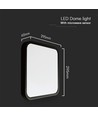V-Tac 18W lampe LED avec capteur - Puce Samsung, 29,5 x 29,5 cm, bord noir, IP44, télécommande, capteur intégré