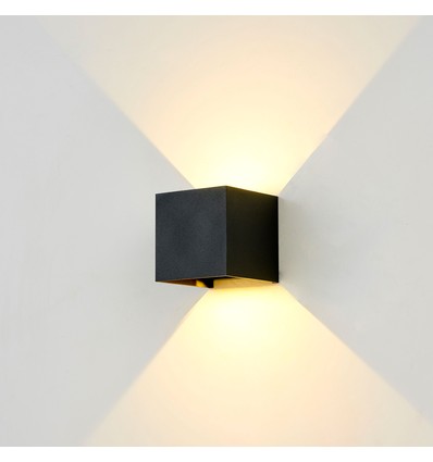 Applique 6W CUBIC PRO - IP65, noir, repiquable, ajustable, carrée, haut/bas, extérieur, source incluse