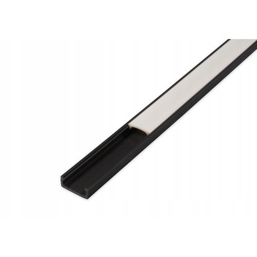 Profilé PVC 16x7 pour bande LED - 1 mètre, noir, avec couvercle blanc laiteux