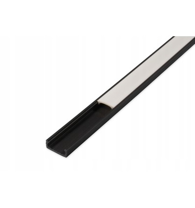 Profilé PVC 16x7 pour bande LED - 1 mètre, noir, avec couvercle blanc laiteux