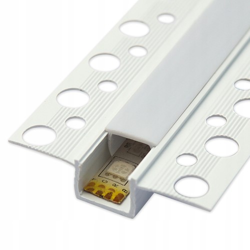 Profilé PVC 50x12 pour encastrement - 1 mètre, blanc, avec couvercle blanc laiteux