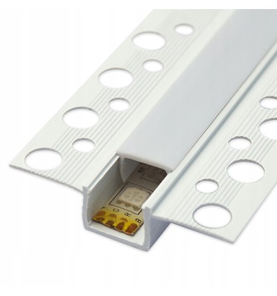 Profilé PVC 50x12 pour encastrement - 1 mètre, blanc, avec couvercle blanc laiteux
