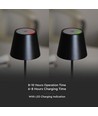 Lampe de table rechargeable V-Tac, sans fil - Noir, lampe de table extérieure IP54, tactile dimmable, modèle mini
